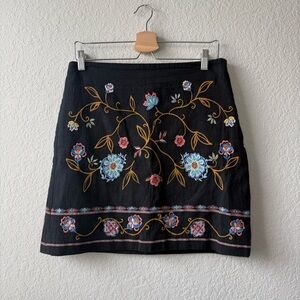 LOFT Boho Black Skirt with Floral Embroidery